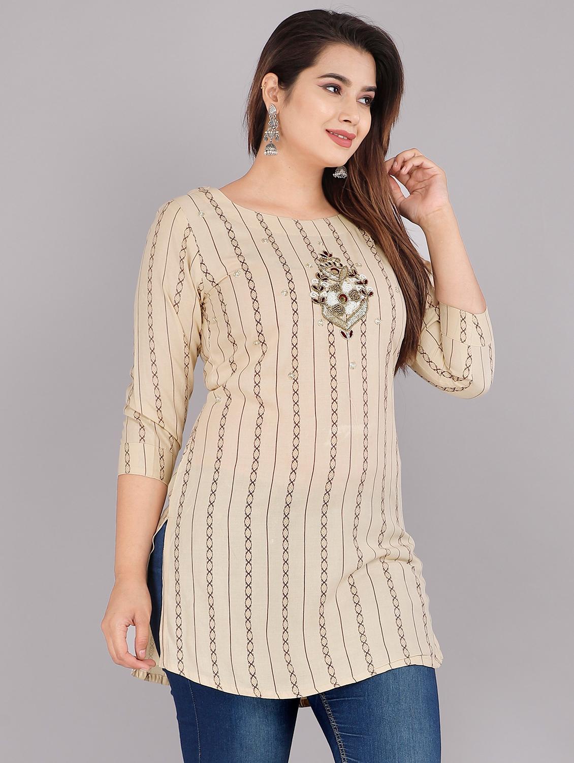 women beige viscose straight kurta - 21288828 - Standard Image - 1
