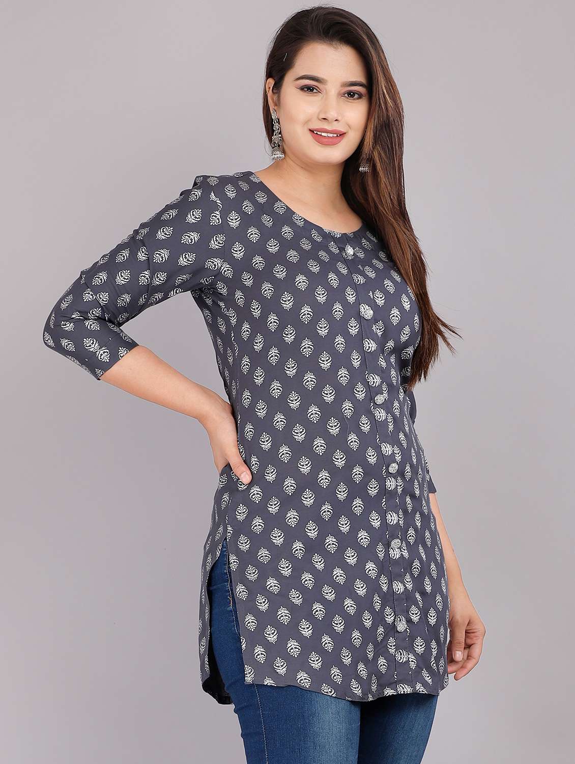 women grey viscose straight kurta - 21288829 -  Standard Image - 1