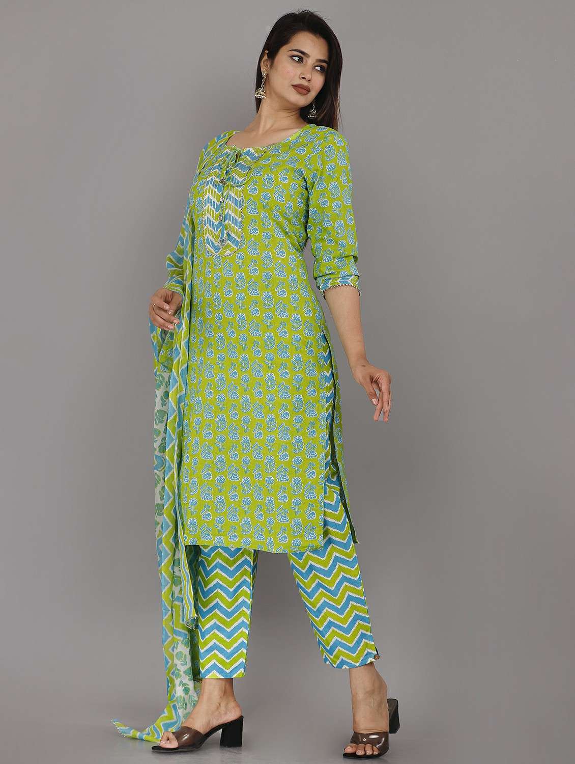 green kurta pant set with dupatta - 21289135 - Standard Image - 1