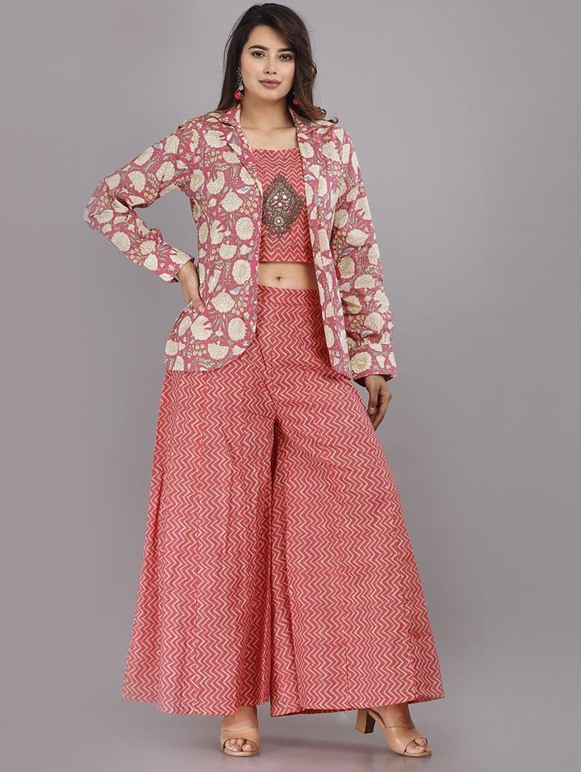 women peach printed co-ord sets