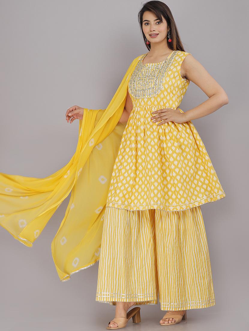 yellow kurta sharara set with dupatta - 21289190 -  Standard Image - 1
