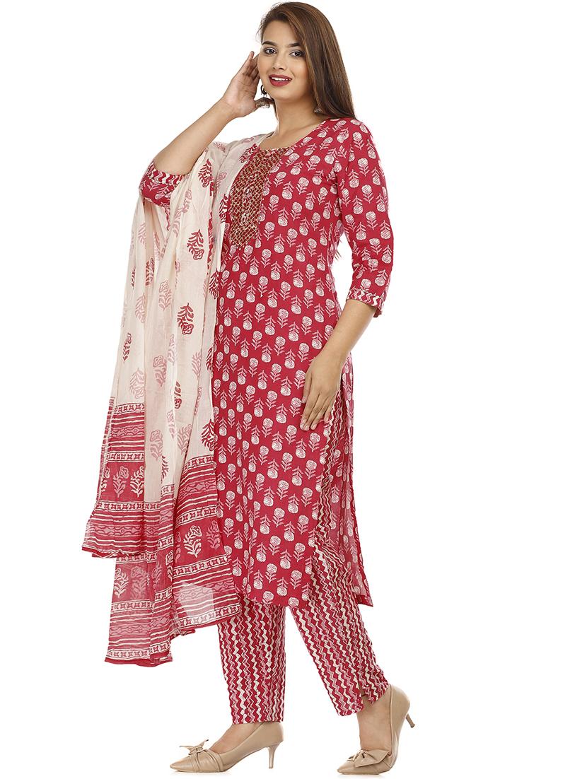 red kurta pant set with dupatta - 21289330 - Standard Image - 1