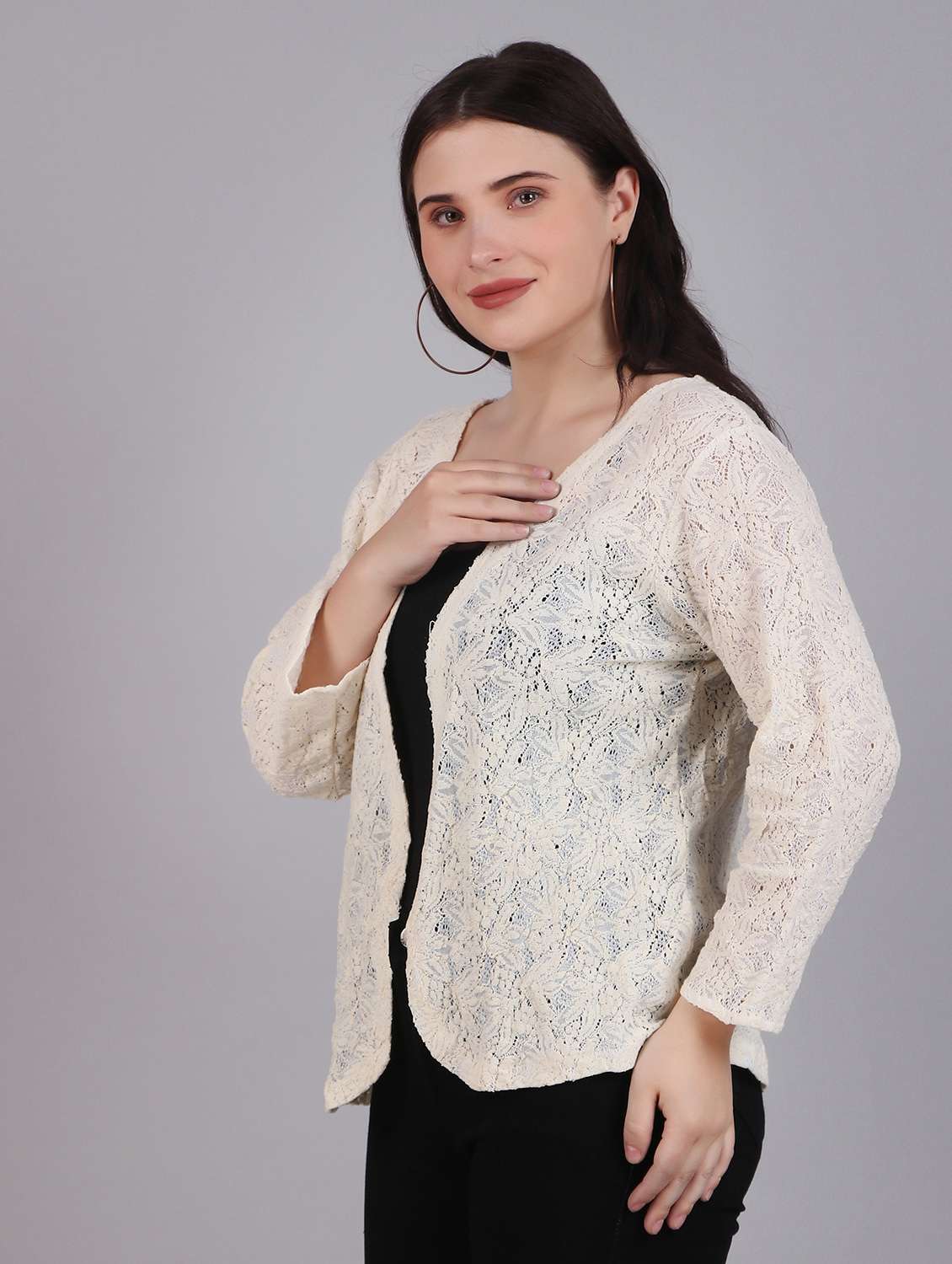 cream lace regular shrug - 21289595 - Standard Image - 1