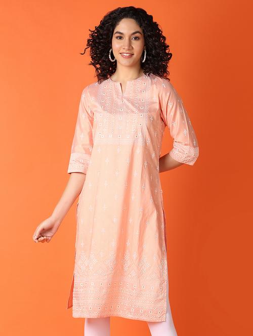 women three quarter sleeve straight kurta - 21289669 -  Standard Image - 0