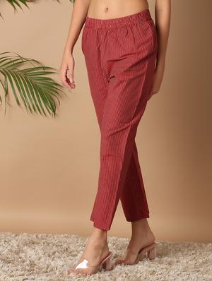 women maroon cotton cigarette pants - 21289683 - Standard Image - 2