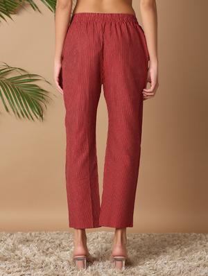 women maroon cotton cigarette pants - 21289683 - Standard Image - 3