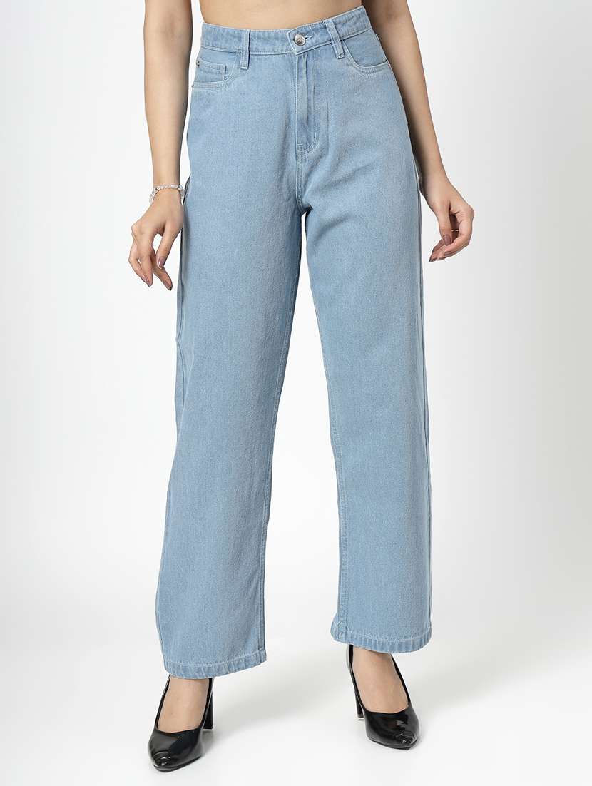 light blue cotton straight fit jeans