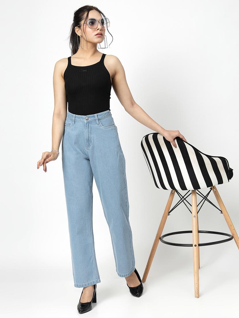 light blue cotton straight fit jeans - 21290001 - Standard Image - 4