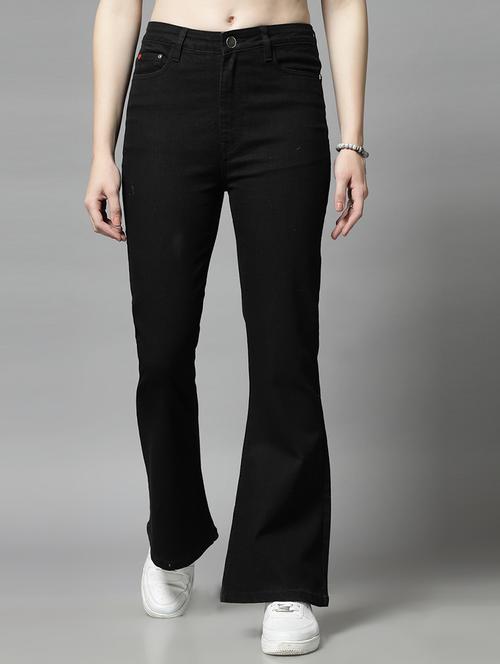 black cotton blend bootcut jeans - 21290003 - Standard Image - 0