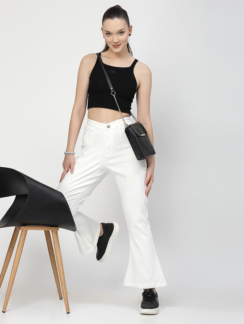 white cotton blend bootcut jeans - 21290004 - Standard Image - 4