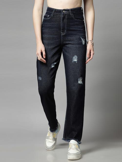 navy blue cotton straight fit jeans - 21290006 -  Standard Image - 0