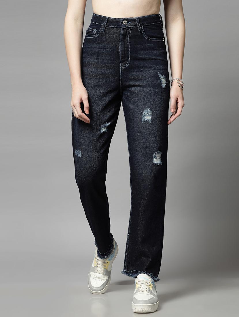 navy blue cotton straight fit jeans