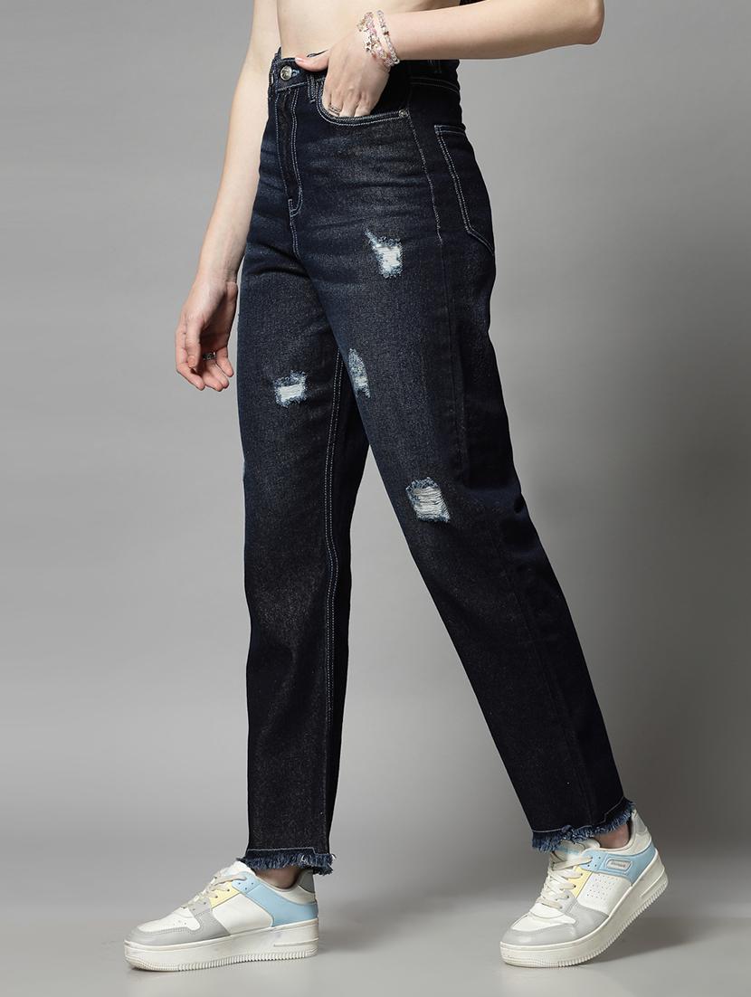 navy blue cotton straight fit jeans - 21290006 - Standard Image - 1
