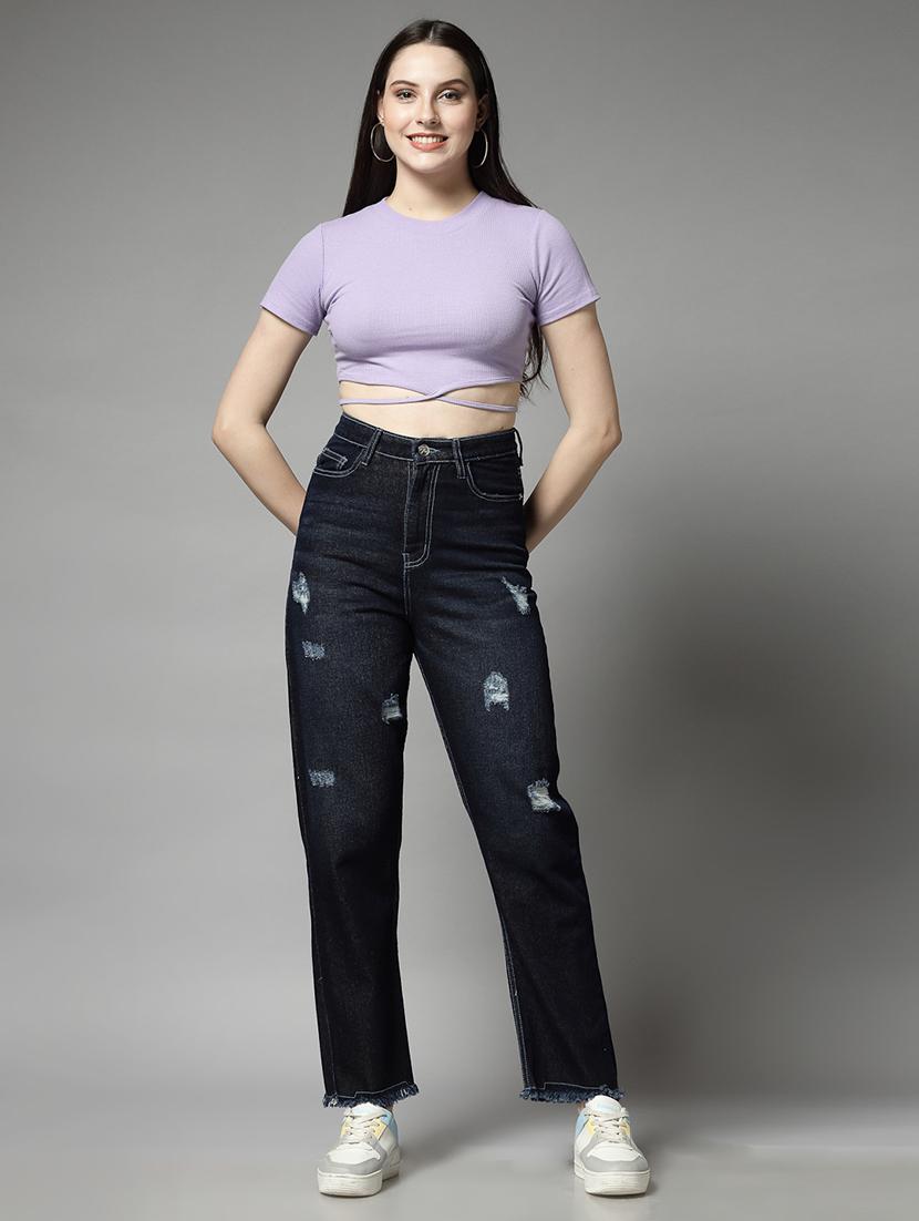 navy blue cotton straight fit jeans - 21290006 - Standard Image - 4