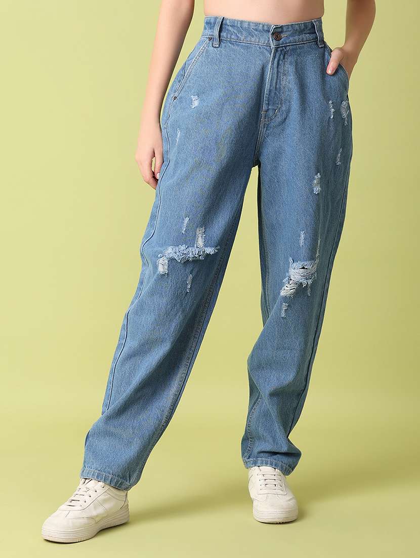 women mid-rise blue mom fit jean