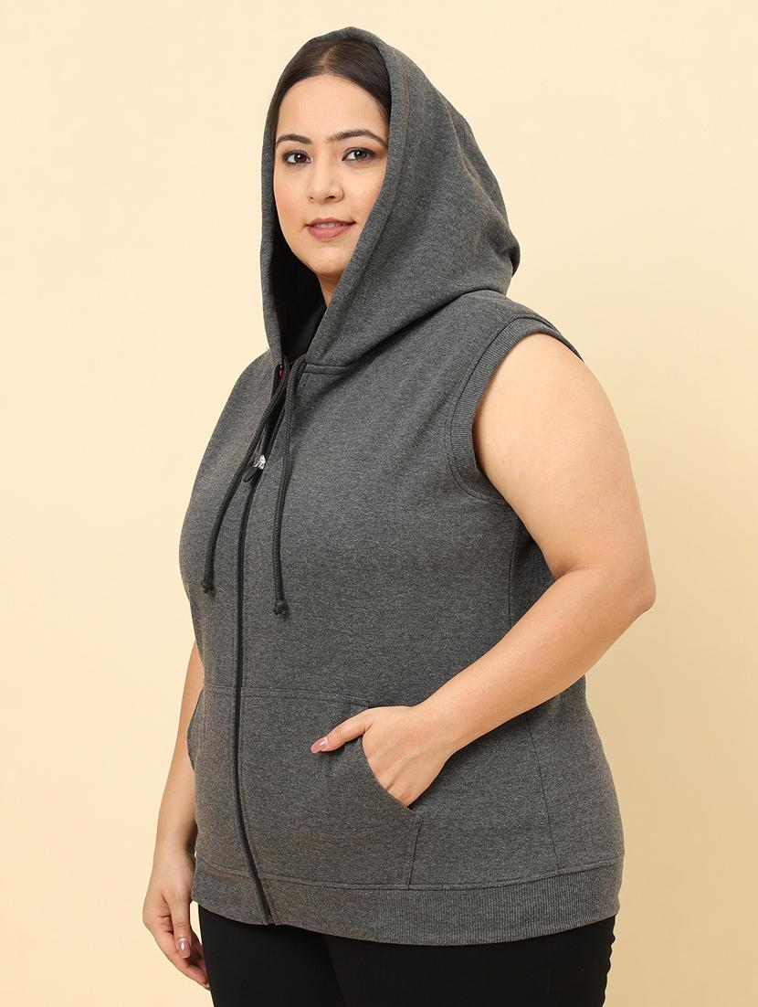 women plain hooded plus size sweatshirt - 21290757 - Standard Image - 1