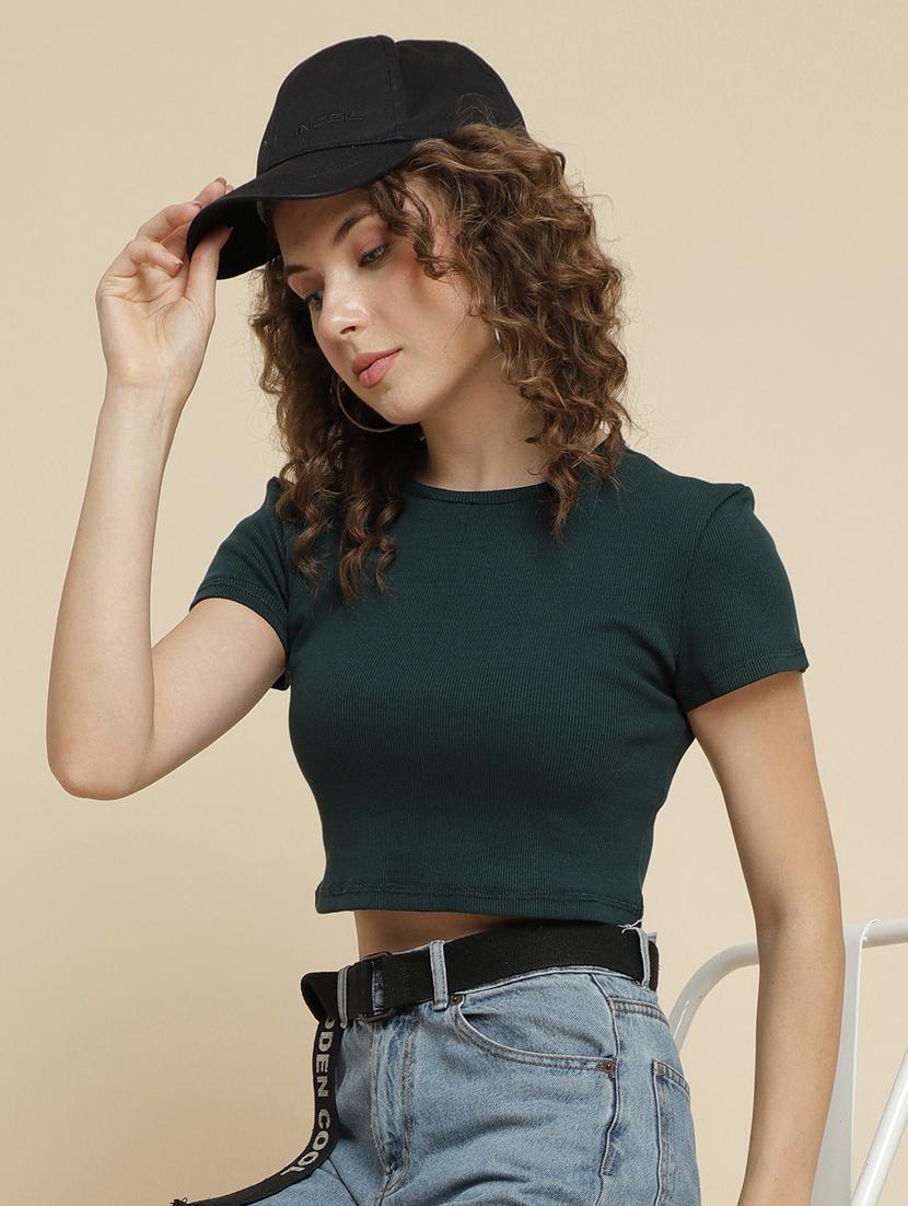green cotton blend plain tshirt - 21290767 - Standard Image - 1