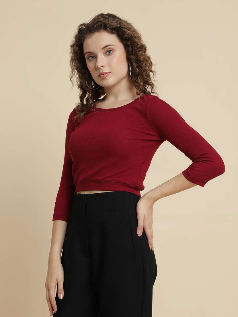red cotton blend crop tshirt - 21290772 - Standard Image - 1