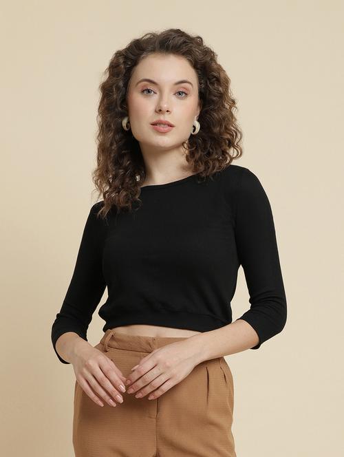 black cotton blend crop tshirt - 21290773 - Standard Image - 0