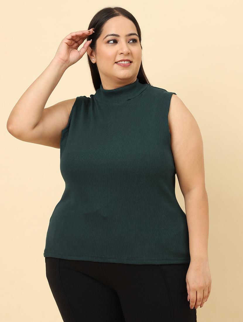 green cotton blend crop tshirt - 21290774 -  Zoom Image - 0
