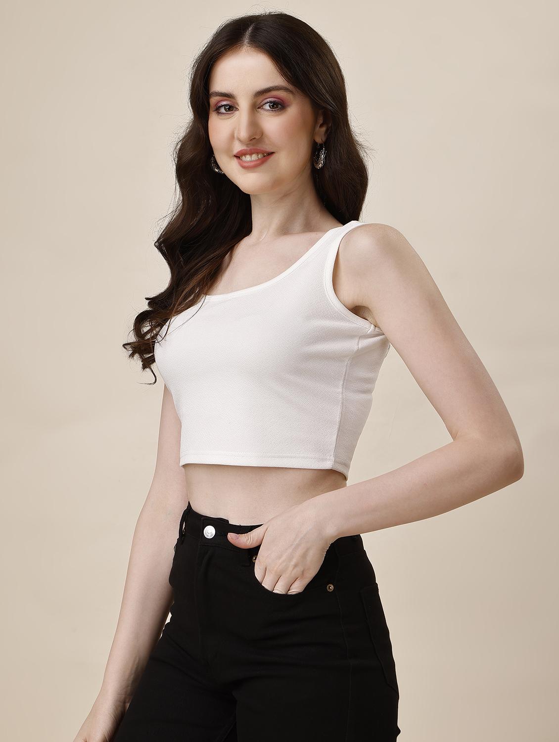 women sleeveless solid crop top - 21290944 - Standard Image - 1