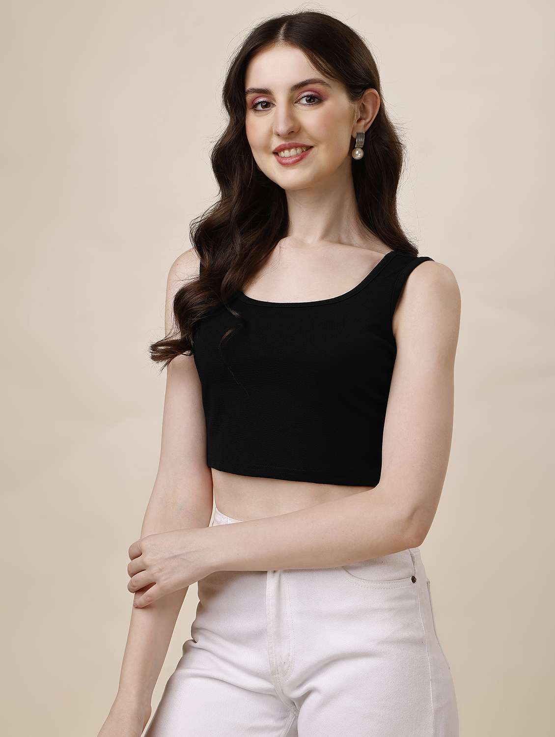 women sleeveless solid crop top - 21290946 - Standard Image - 1