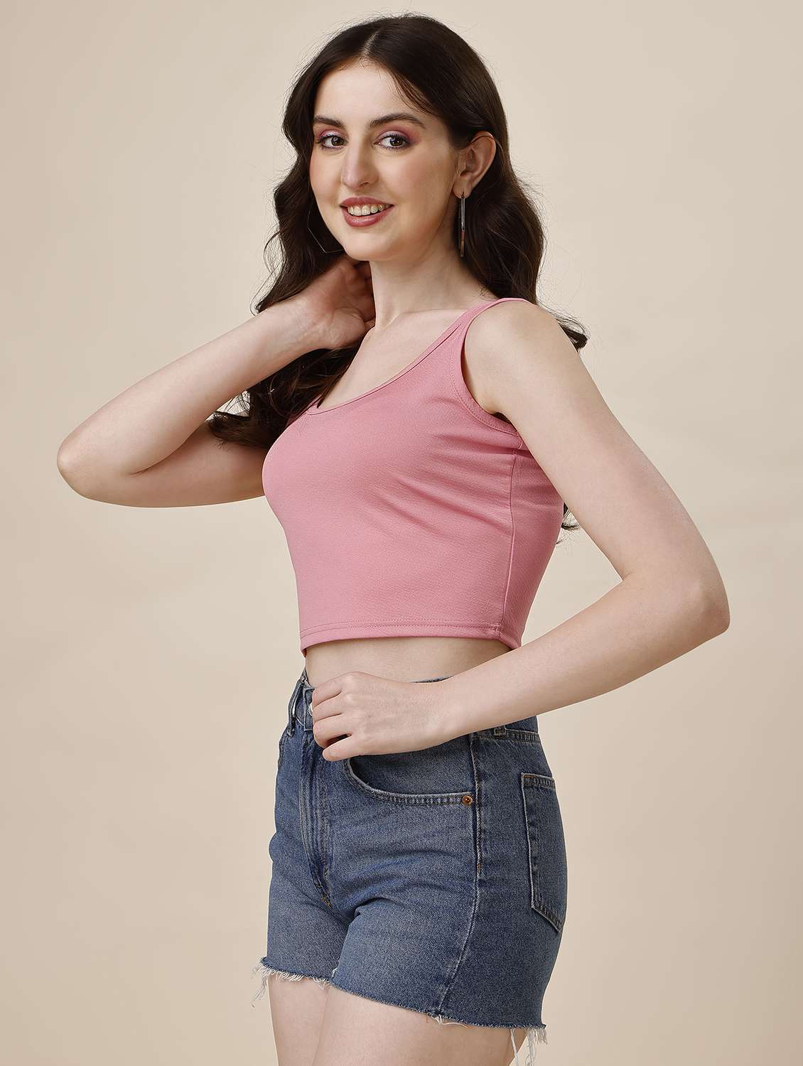 women sleeveless solid crop top - 21290964 -  Standard Image - 1