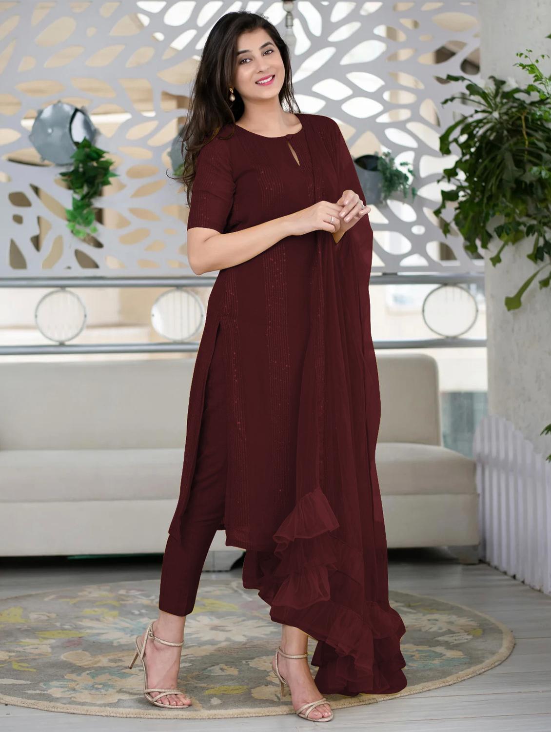 brown kurta dupatta set - 21291016 - Standard Image - 1