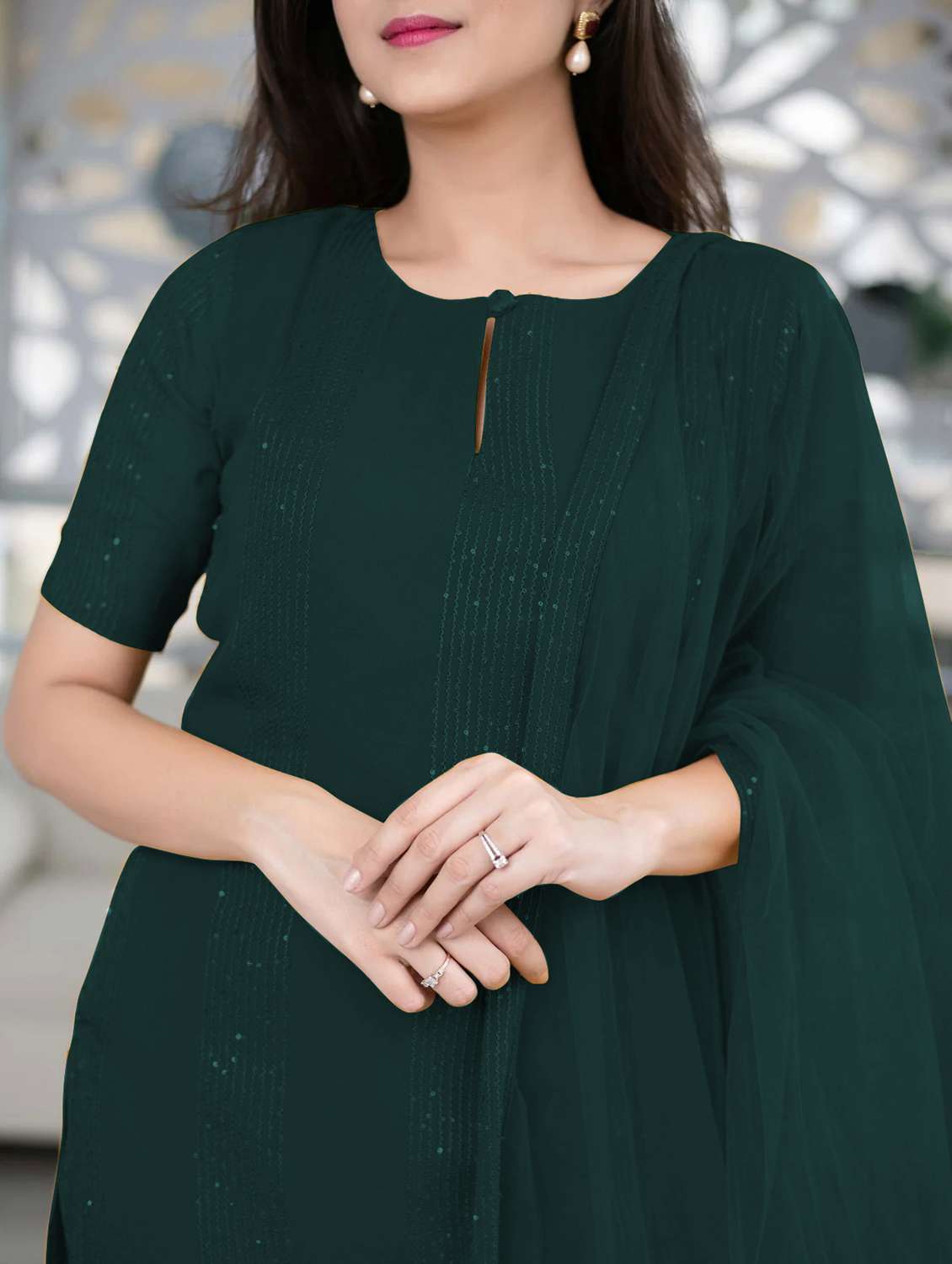 green self design suit set - 21291017 -  Standard Image - 4