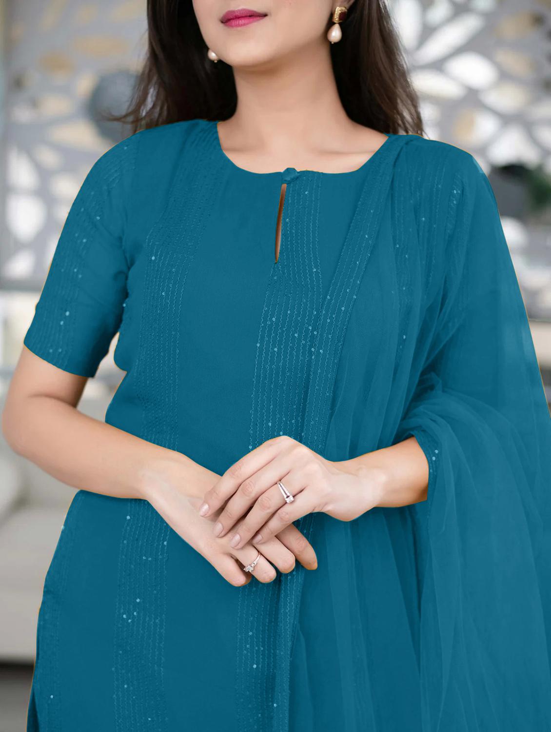 blue self design suit set - 21291018 - Standard Image - 4