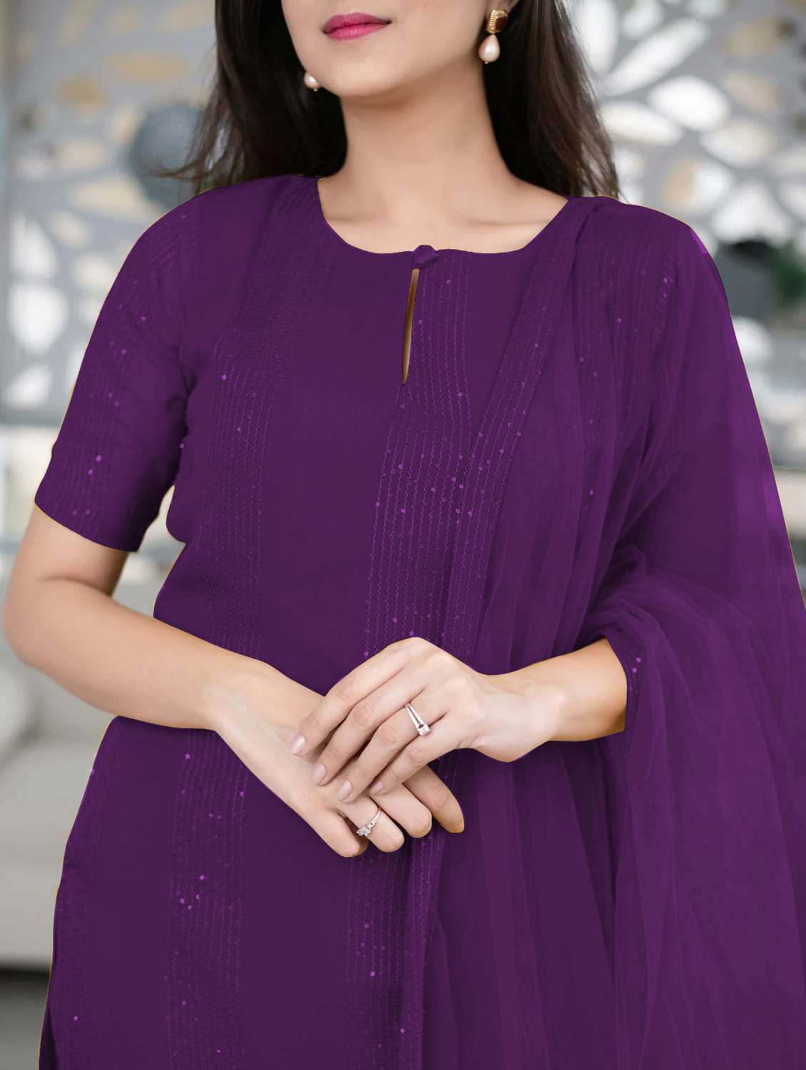 purple self design suit set - 21291020 - Standard Image - 4