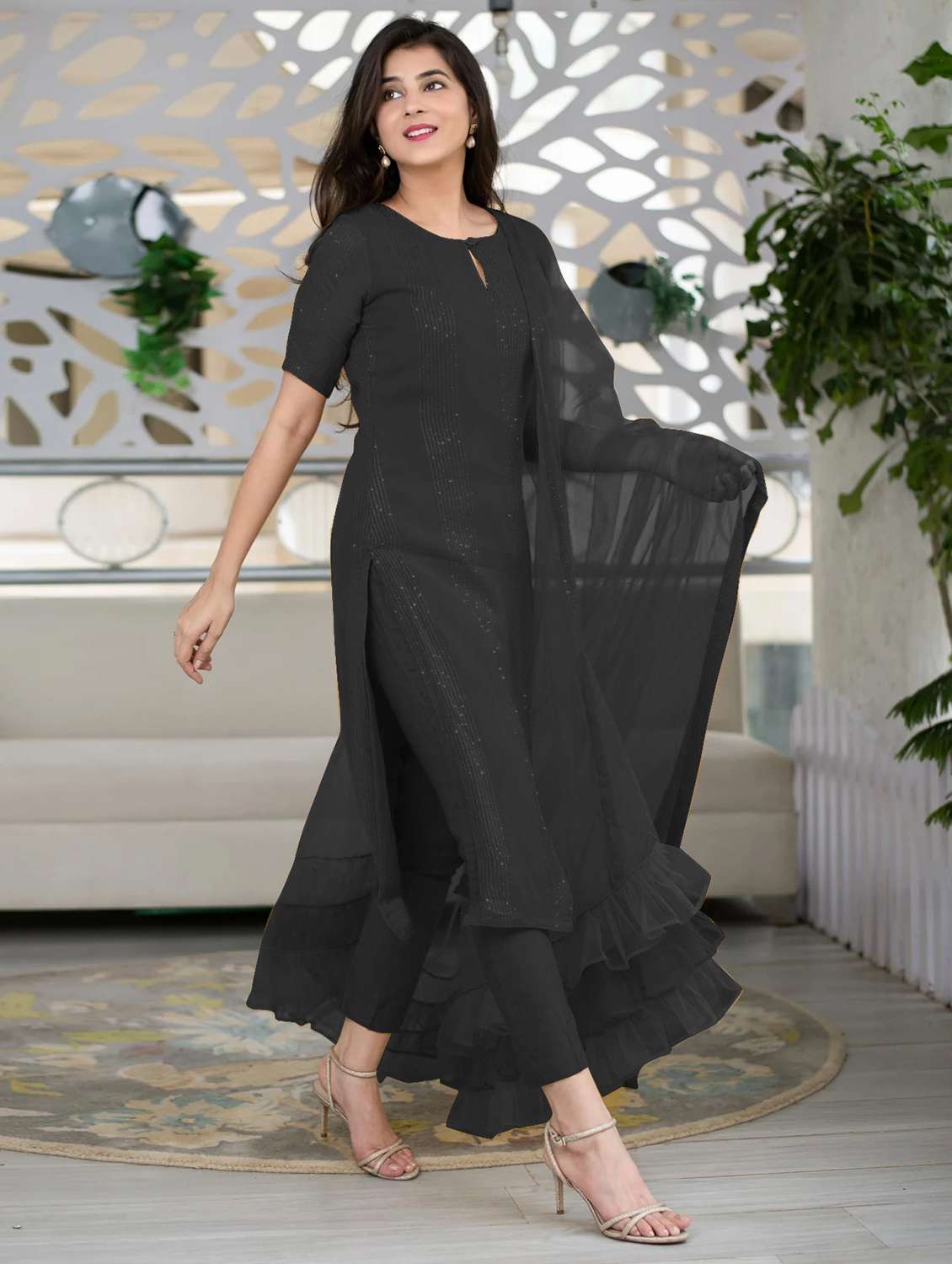 black self design suit set - 21291022 -  Standard Image - 1