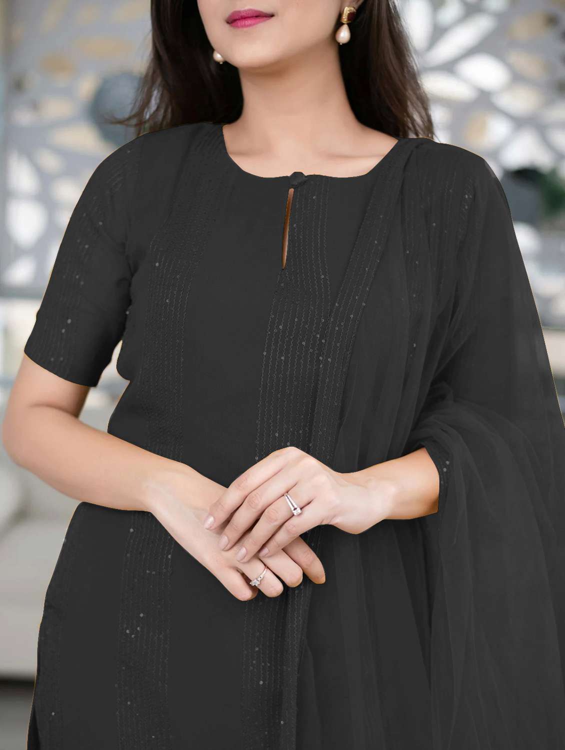 black self design suit set - 21291022 -  Standard Image - 4