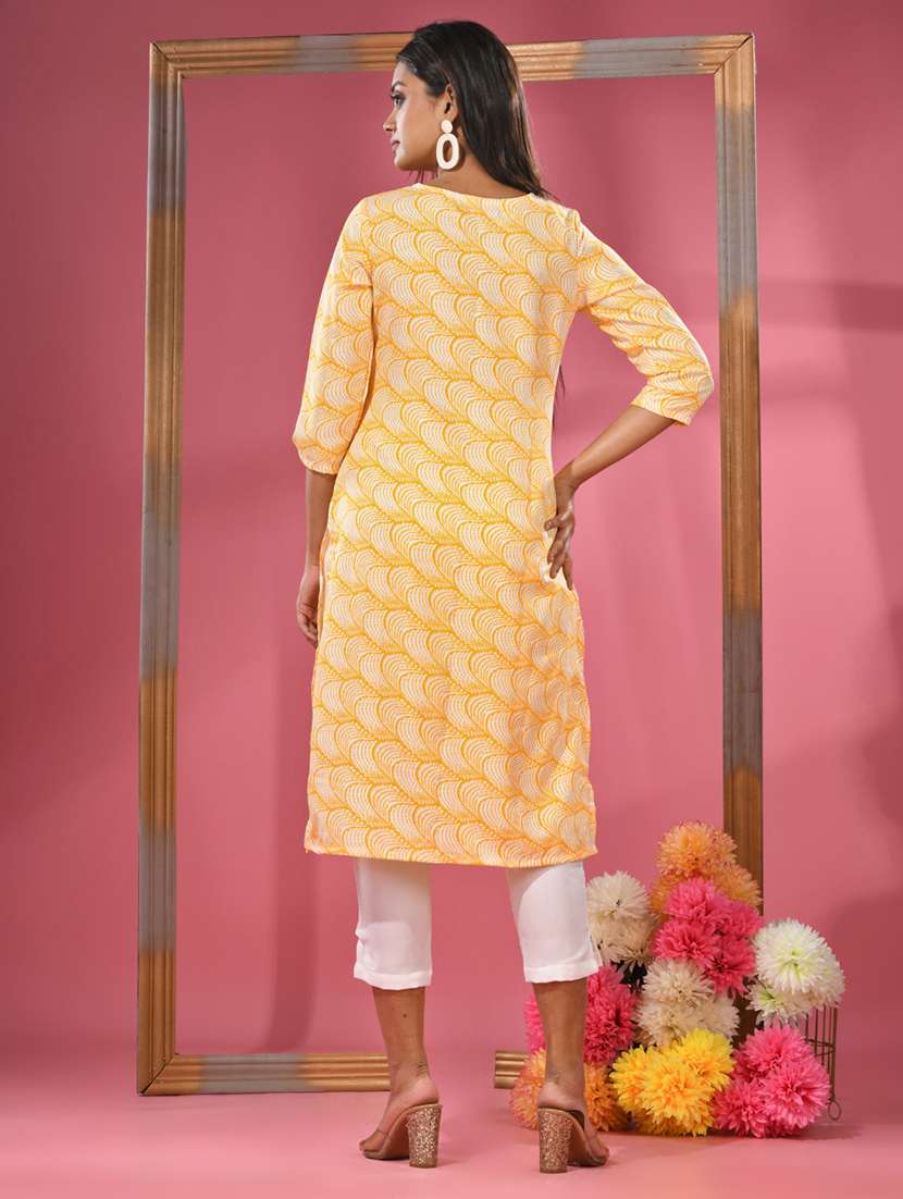 Women Three Quarter Sleeve Straight Kurta - 21291327 -  Standard Image - 4