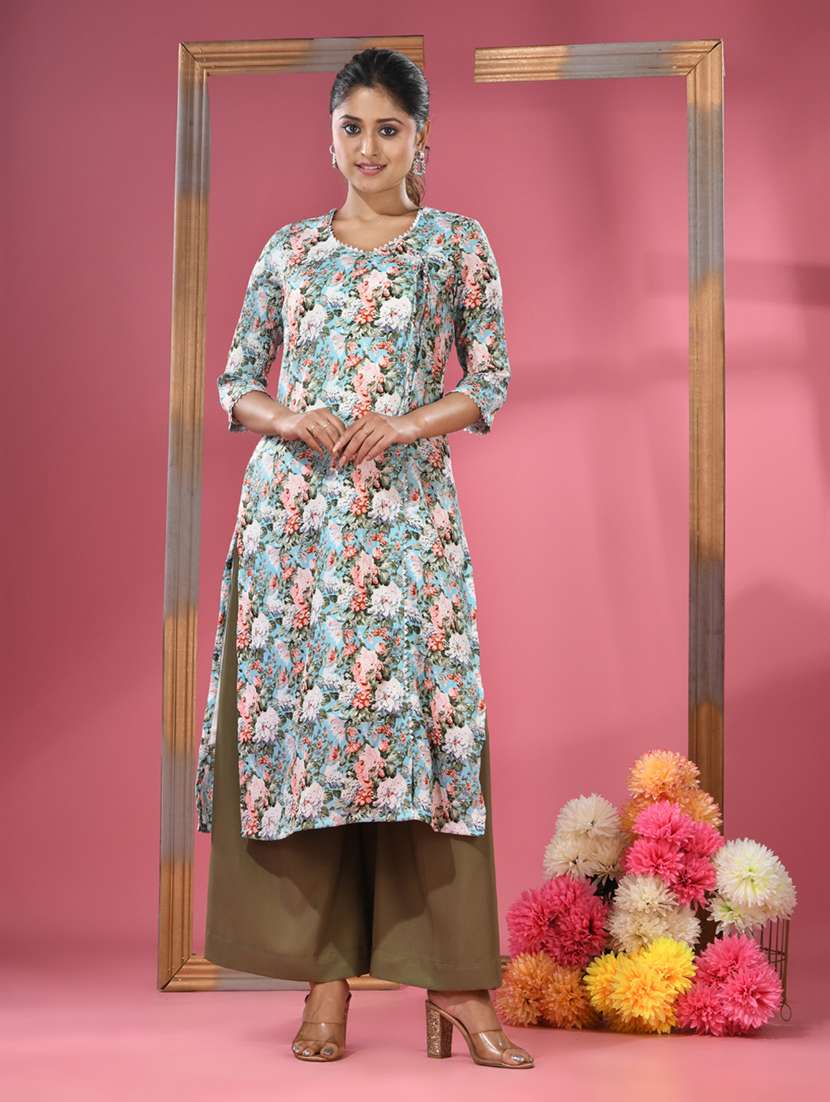 women three quarter sleeve straight kurta