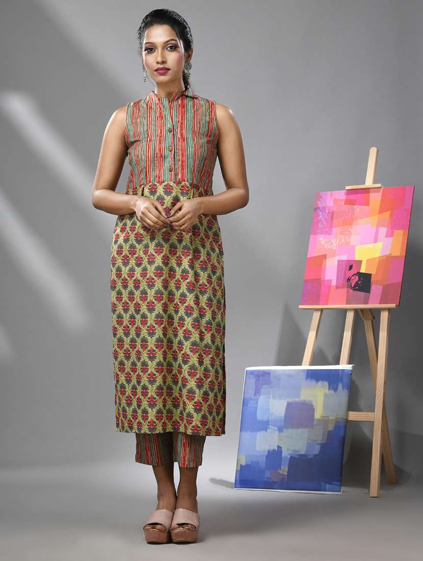 women printed shirt collar straight kurta