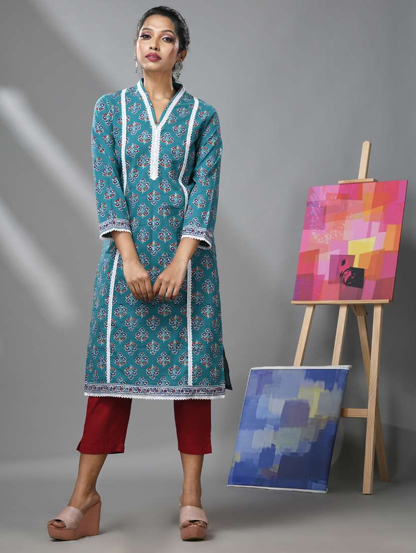 women three quarter sleeve straight kurta