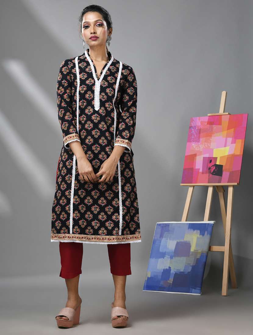 women three quarter sleeve straight kurta