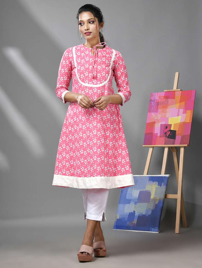 women three quarter sleeve a-line kurta