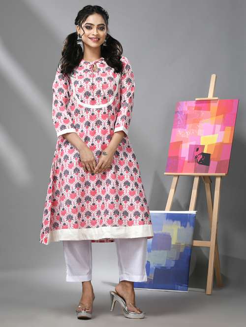 women three quarter sleeve a-line kurta - 21291367 - Standard Image - 0