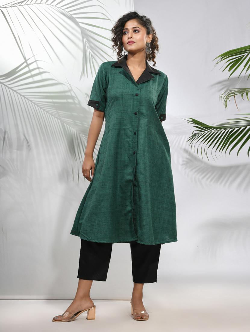 women three quarter sleeve a-line kurta - 21291382 -  Standard Image - 1