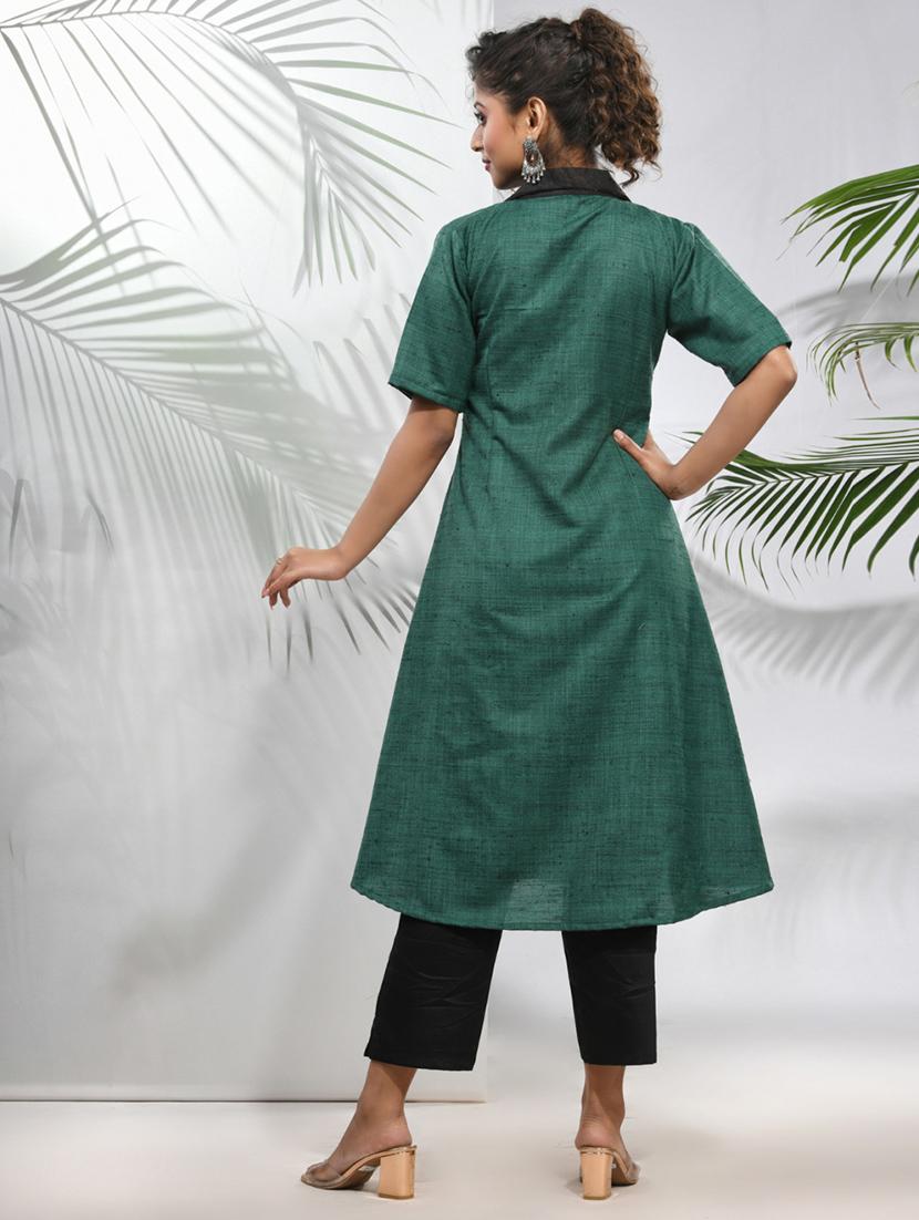 women three quarter sleeve a-line kurta - 21291382 - Standard Image - 4