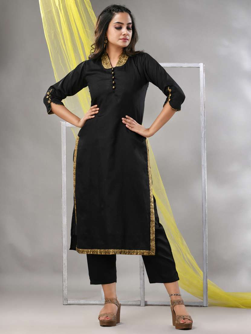 women three quarter sleeve straight kurta - 21291384 - Standard Image - 1