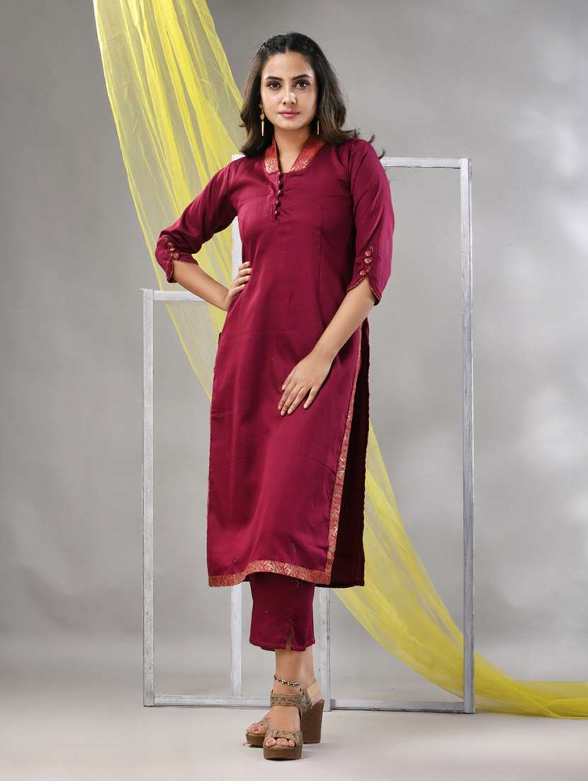 women three quarter sleeve straight kurta - 21291388 - Standard Image - 1