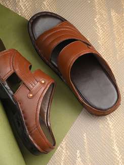 tan leather slip on sandals