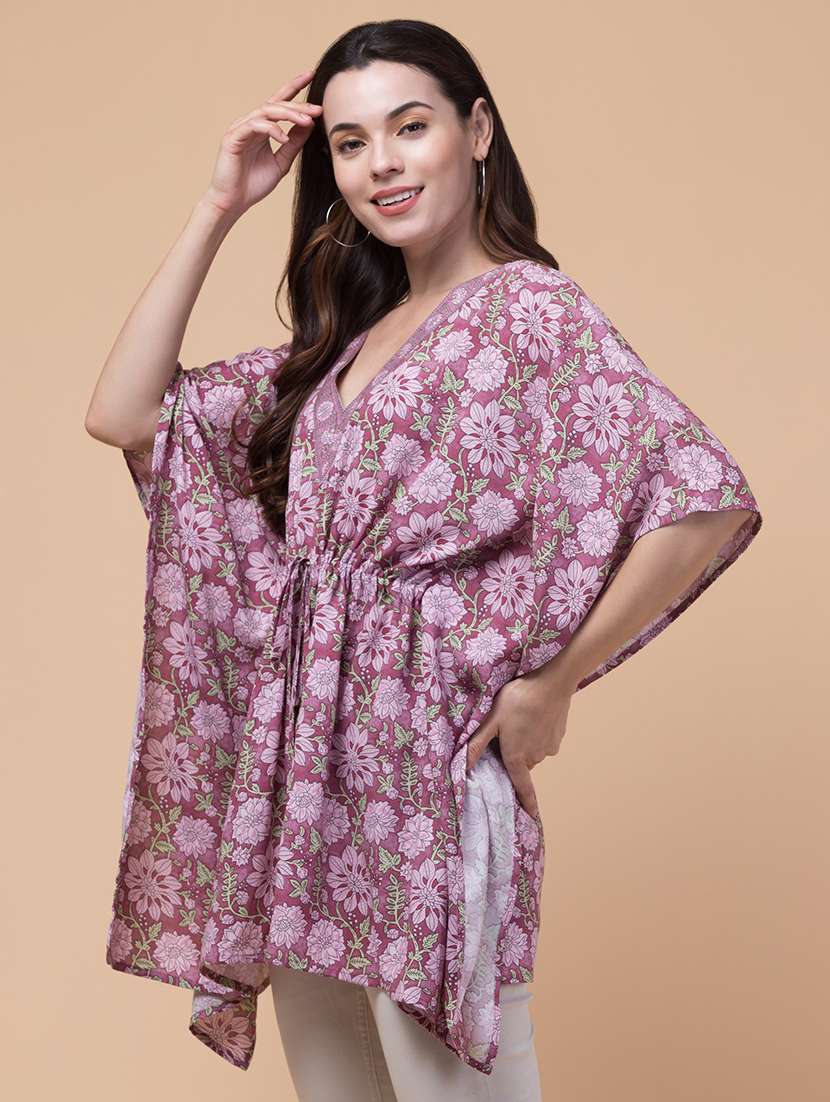 purple rayon printed kaftan - 21291749 -  Standard Image - 1