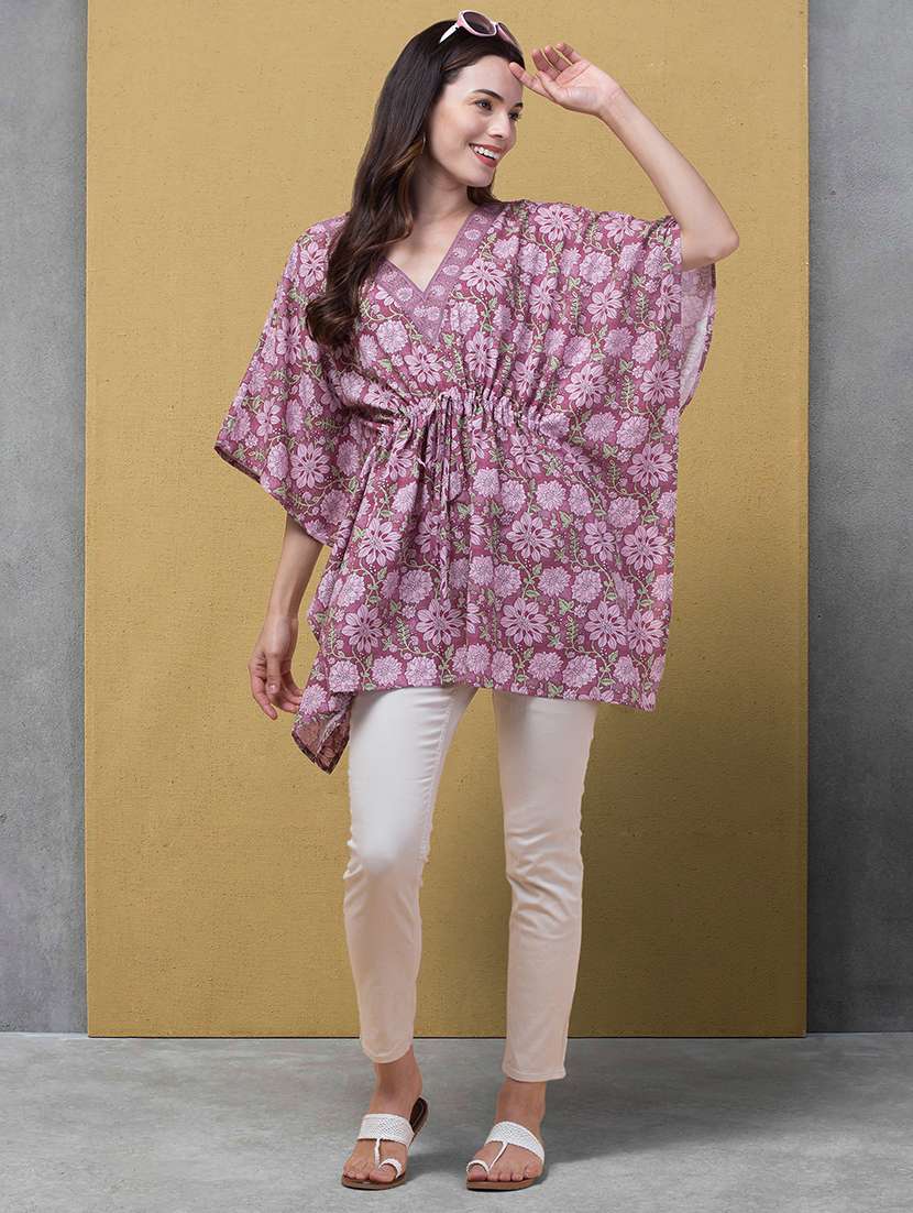 purple rayon printed kaftan - 21291749 -  Standard Image - 4