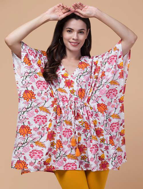 white rayon printed kaftan - 21291750 -  Standard Image - 0