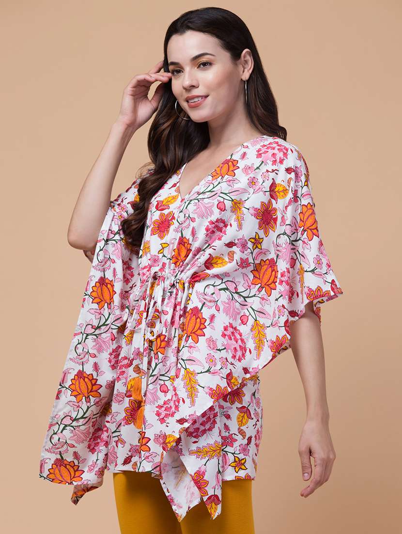 white rayon printed kaftan - 21291750 -  Standard Image - 1