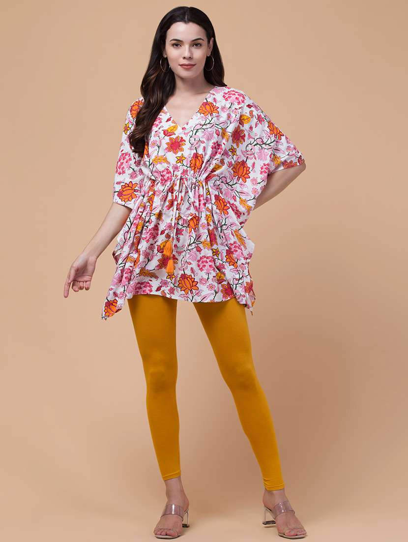 white rayon printed kaftan - 21291750 -  Standard Image - 4